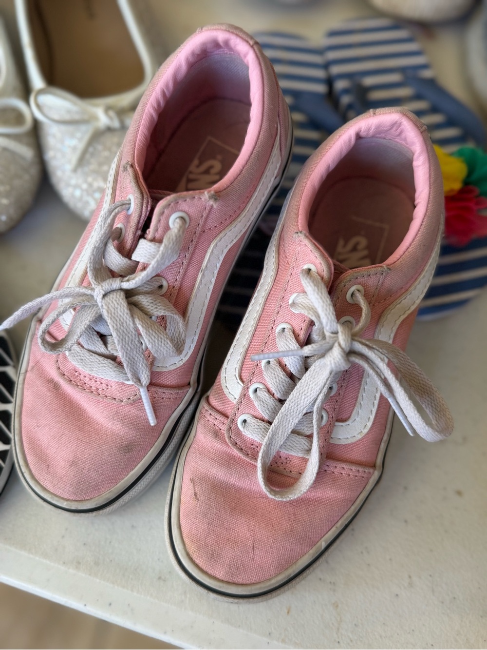 Vans Kids Pink Canvas Sneakers with White Stripe